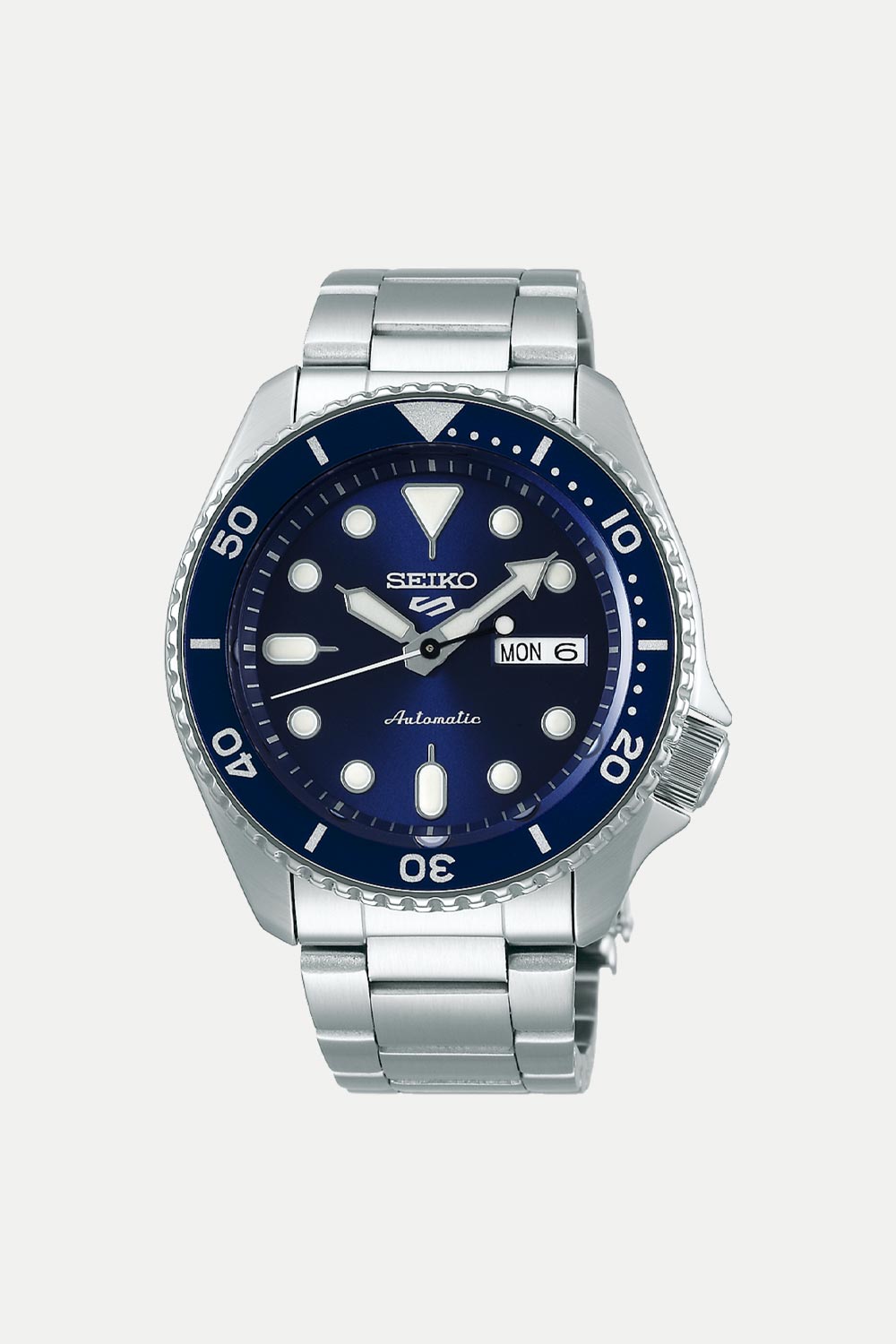 Mens 5 Sports Stainless Steel Blue Dial Watch Seiko