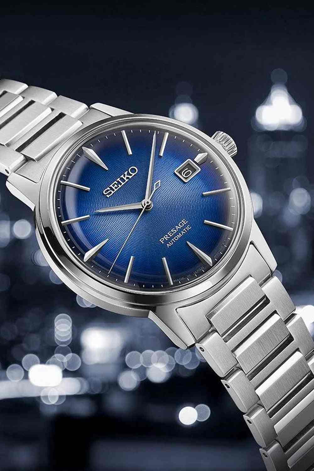 Seiko Presage Cocktail Time The Aviation Blue Dial Automatic SRPJ13 by 1881 diamond design