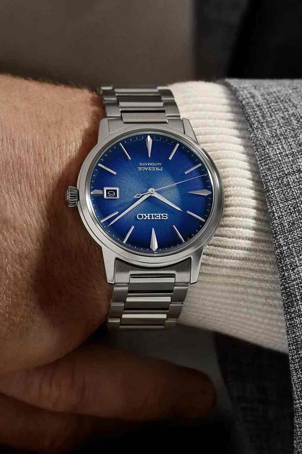 Seiko Presage Cocktail Time The Aviation Blue Dial Automatic SRPJ13 by 1881 diamond design 1