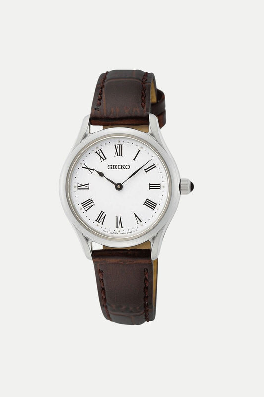 Seiko Quartz White Dial Brown Leather SWR071P1